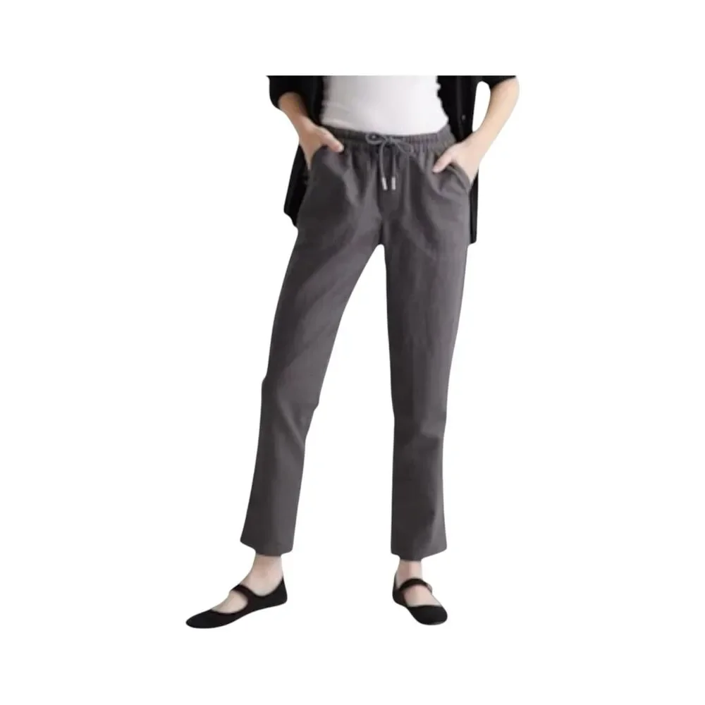 Quince Cotton Linen Twill Straight Leg Pants Crop Pull On Drawstring Grey Medium